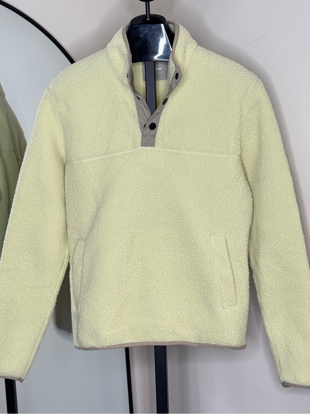 Everlane Sherpa Henley Sweatshirt Lime Tan Size S